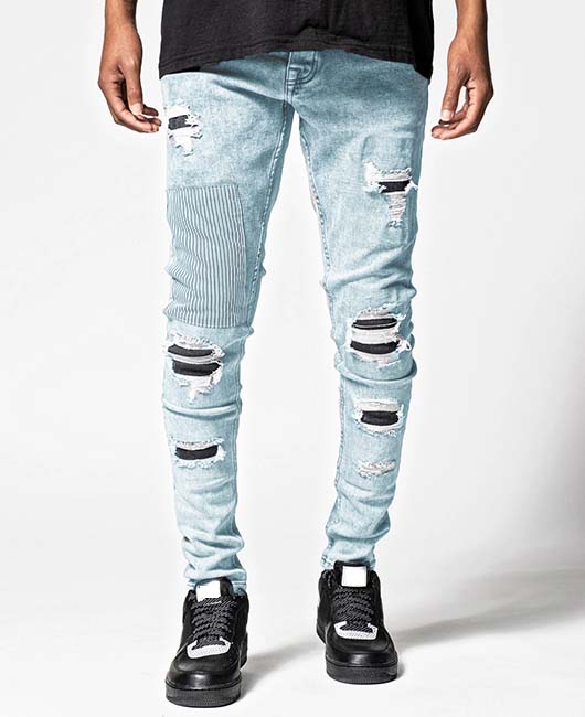 Fashion Ripped Patchwork Slim Fit Denim Jeans