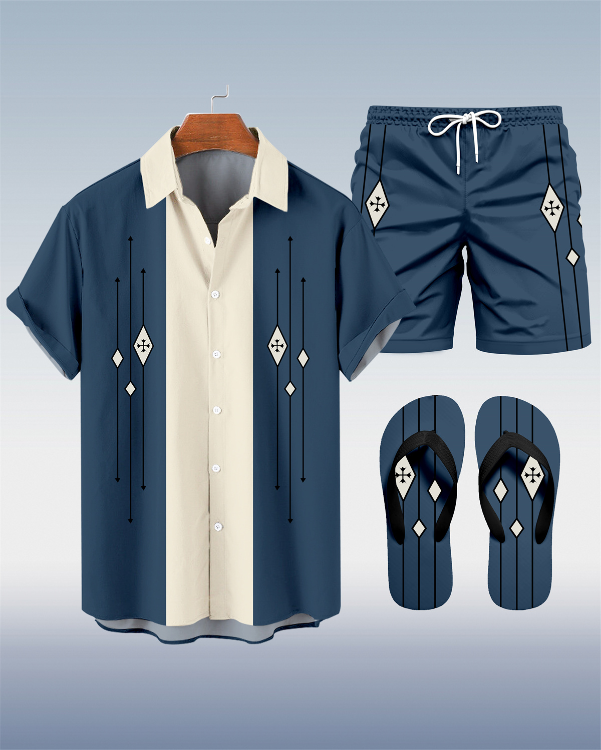 Men's Hawaii Vacations Print Shirt Three-Piece Set 054